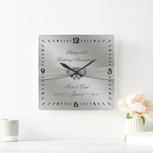 Classic Silver 25th Wedding Anniversary Wall Clock