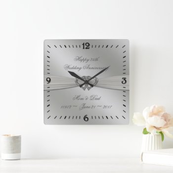Classic Silver 25th Wedding Anniversary Wall Clock by Digitalbcon at Zazzle