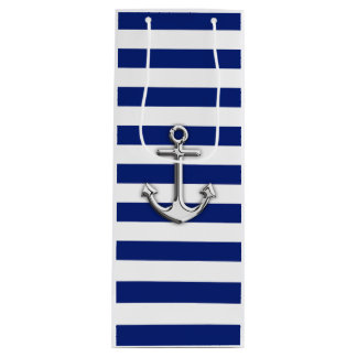 Classic Silver Anchor Wine Gift Bag