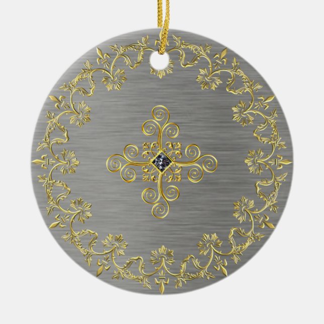 Classic Silver and Gold Ceramic Ornament (Front)