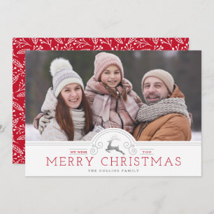 Classic Silver and Red Vintage Christmas Photo Ho Holiday Card