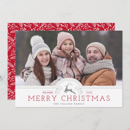  Classic Silver and Red Vintage Christmas Photo Ho Holiday Card