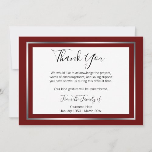 Classic Silver Border Funeral Thank You Card