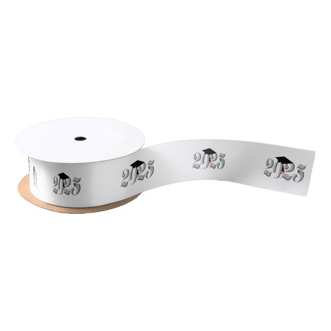 Classic Silver Class of 2025  Graduation Satin Ribbon (Spool)