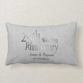 Classic Silver Damask 25th Wedding Anniversary Lumbar Pillow by SpiceTree_Weddings at Zazzle
