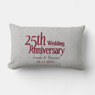 Classic Silver Damask 25th Wedding Anniversary Lumbar Pillow