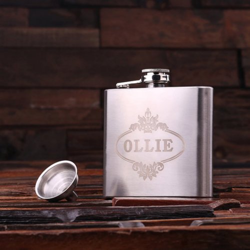 Classic Silver Engraved 5 oz Steel Whiskey Flask