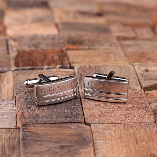 Classic Silver Engraved Rectangular Cufflinks (Front)