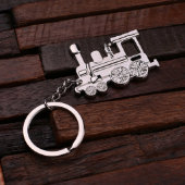 Classic Silver Engraved Steam Train Steel Keychain (Top)