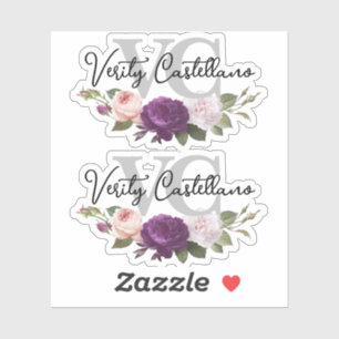 Classic Silver Floral Rose Personal Name Logo 2-Up Sticker