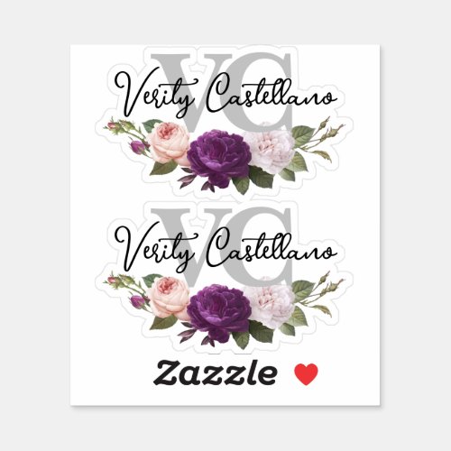 Classic Silver Floral Rose Personal Name Logo 2_Up Sticker