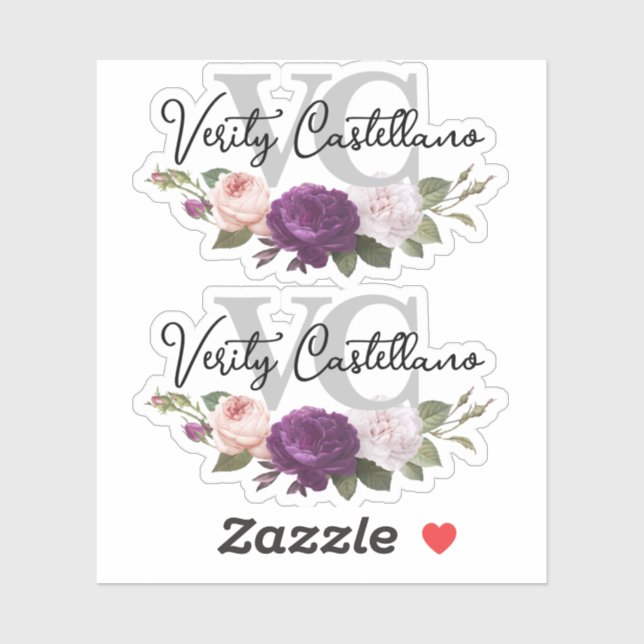 Classic Silver Floral Rose Personal Name Logo 2-Up Sticker (Sheet)