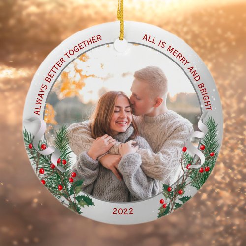 Classic Silver Frame Photo 1st Christmas Together  Ceramic Ornament