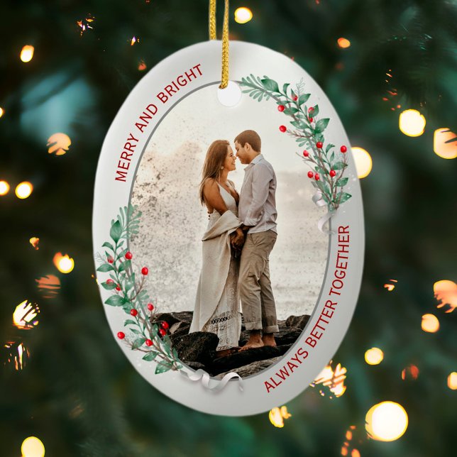 Classic Silver Frame Photo 1st Christmas Together Ceramic Ornament (Creator Uploaded)