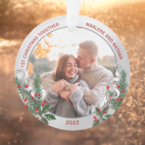 Classic Silver Frame Photo 1st Christmas Together Ornament