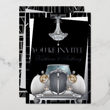 Classic Silver Gatsby Deco Wedding Foil Invitation by Wedding_Trends at Zazzle
