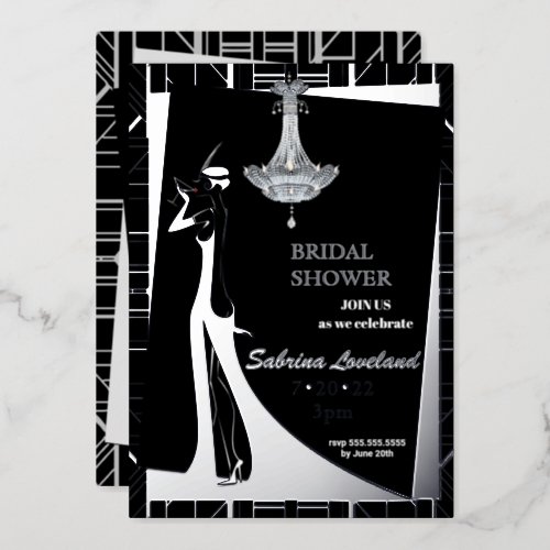 Classic SILVER Gatsby Flapper Bridal Shower Foil Invitation