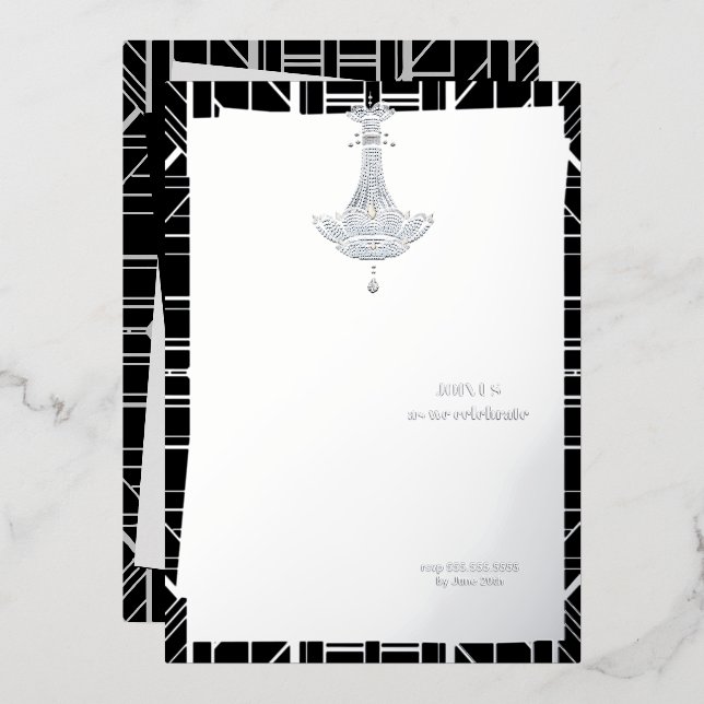 Classic SILVER Gatsby Flapper Bridal Shower Foil Invitation (Front/Back)