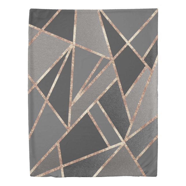 Classic Silver Gray Charcoal Rose Gold Geo #1 Duvet Cover (Front)