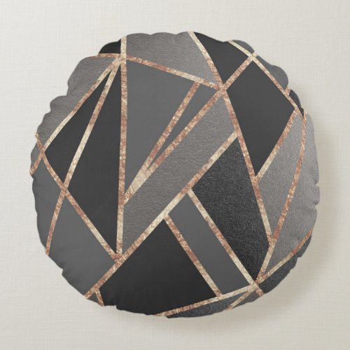 Classic Silver Gray Charcoal Rose Gold Geo 1 Round Pillow