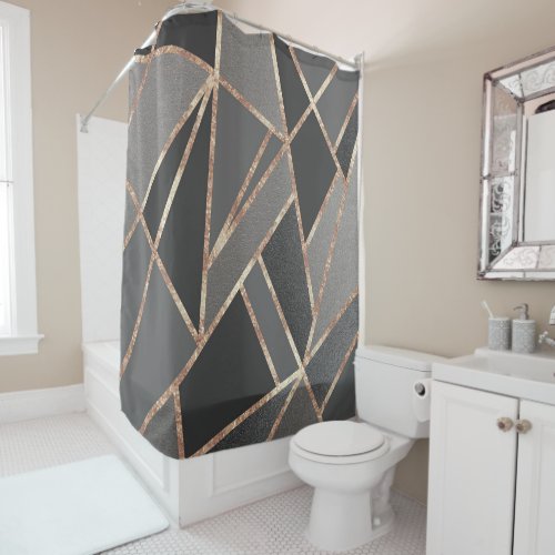 Classic Silver Gray Charcoal Rose Gold Geo 1 Shower Curtain