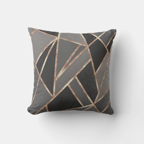 Classic Silver Gray Charcoal Rose Gold Geo 1 Throw Pillow