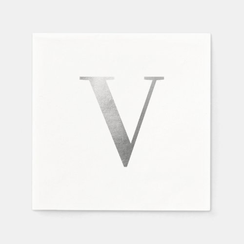 Classic Silver Grey Foil Monogram V Napkins