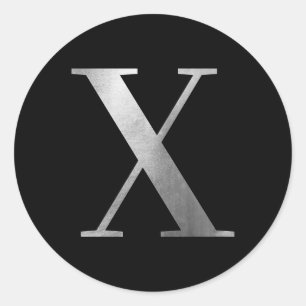 Classic Silver Grey Foil Monogram X on Black Classic Round Sticker