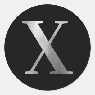 Classic Silver Grey Foil Monogram X on Black Round Sticker