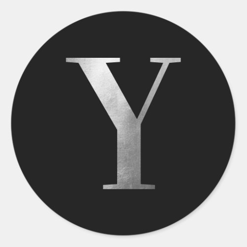 Classic Silver Grey Foil Monogram Y on Black Classic Round Sticker