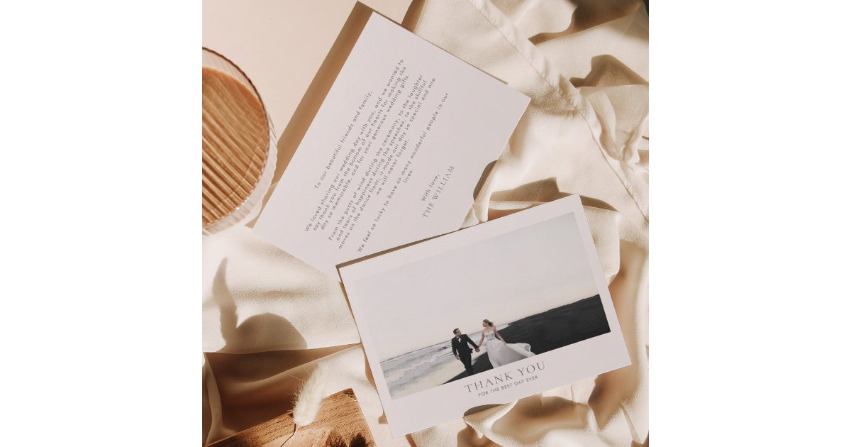 Classic Silver Horizontal Romantic Photo Wedding Thank You Card | Zazzle