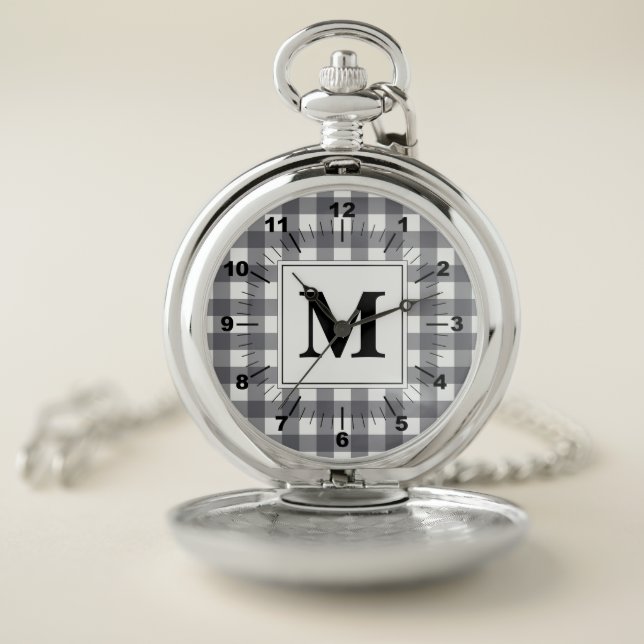 CLASSIC! 🕰️ Silver Pocket Watch Plaid Initial (Inside)