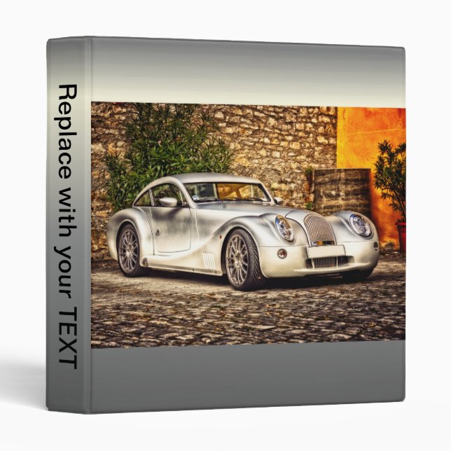Classic Silver Sports Car 3 Ring Binder (Front/Spine)