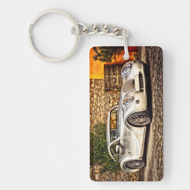Classic Silver Sports Car Keychain (Front)