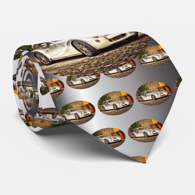 Classic Silver Sports Car Neck Tie (Rolled)