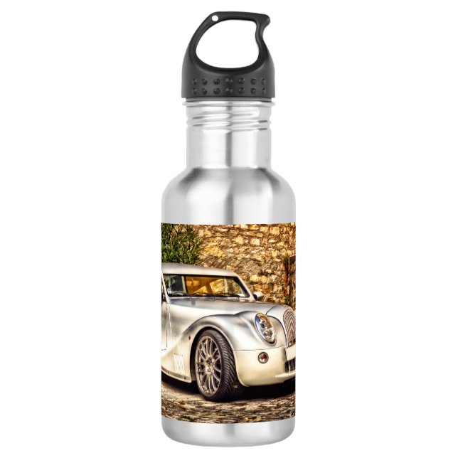 Classic Silver Sports Car Stainless Steel Water Bottle (Front)