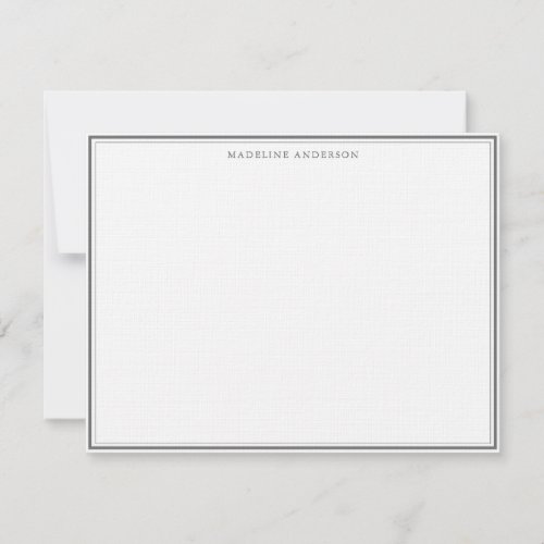 Classic Silver Thick and Thin Border Name Note Card