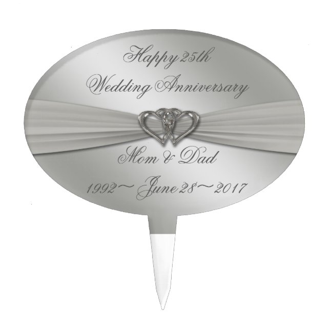 Classic Silver Wedding Anniversary Cake Topper (Front)