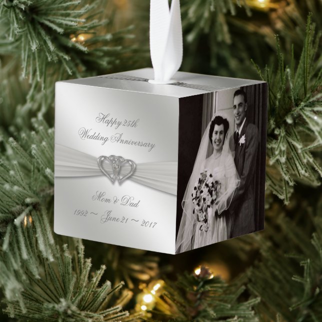 Classic Silver Wedding Anniversary Cube Ornament (Tree)