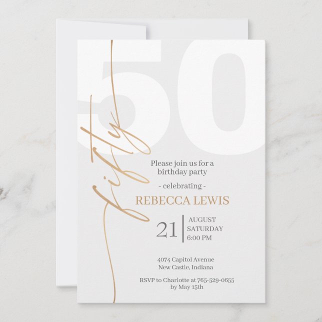 Classic Simple 50th Modern Adult Birthday Invitation (Front)