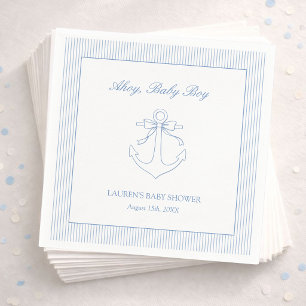 Classic Simple Ahoy Baby Boy Elegant Shower Napkins