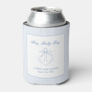 Classic Simple Ahoy Baby Boy Nautical Shower Can Cooler
