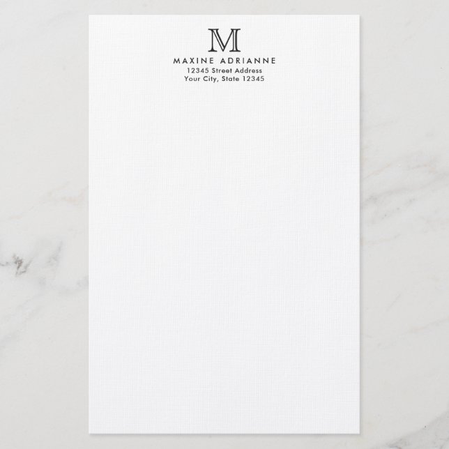 Classic Simple Basic Modern Monogram Name Address Stationery (Front)