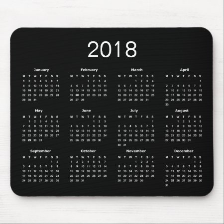 Classic Simple Black And White 2018 Calendar Mouse Pad