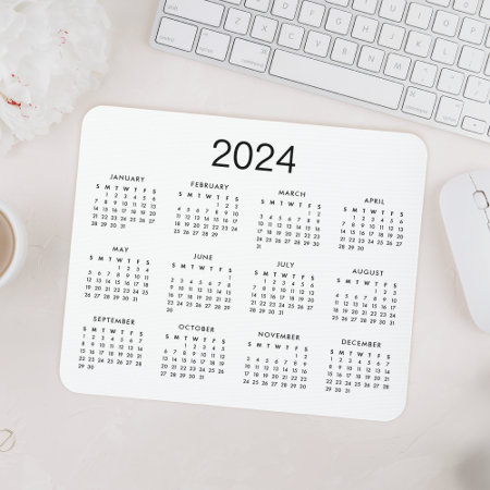 Classic Simple Black And White 2024 Calendar Mouse Pad