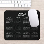 Classic Simple Black And White 2024 Calendar Mouse Pad<br><div class="desc">A simple classic 2024 calendar mouse pad with white lettering on a black background. You can even add more text or images,  customize background color.</div>