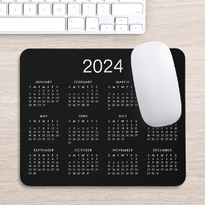 Classic Simple Black And White 2024 Calendar Mouse Pad
