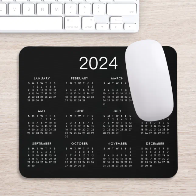 Classic Simple Black And White 2024 Calendar Mouse Pad Zazzle