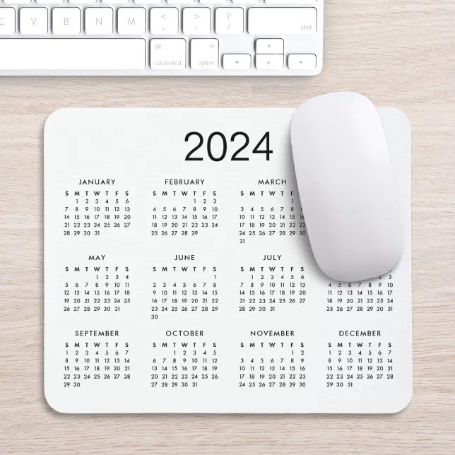 Classic Simple Black And White 2024 Calendar Mouse Pad Zazzle