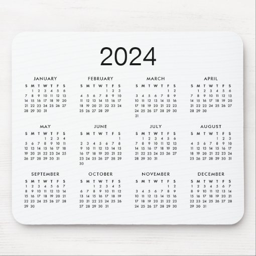 Classic Simple Black And White 2024 Calendar Mouse Pad | Zazzle